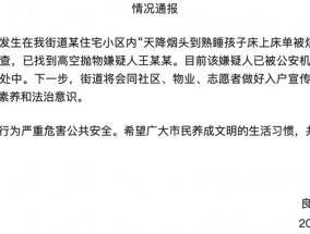 天降烟头到熟睡孩子床上致床单烧焦，浙江余杭通报：高空抛物嫌疑人已被控制